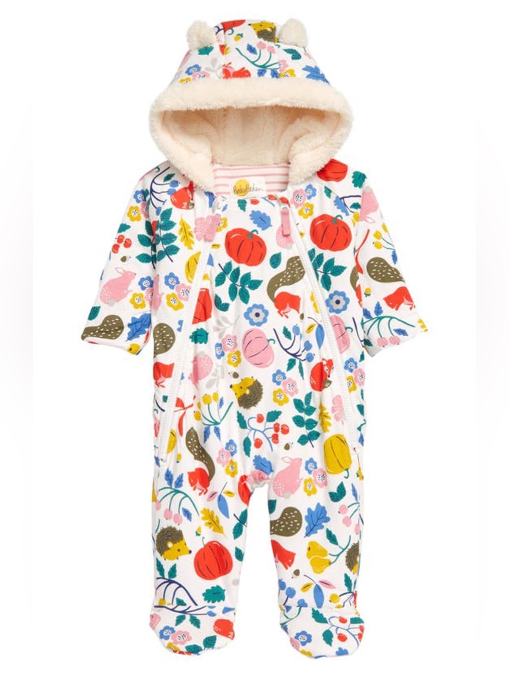 Kids Neutral Floral Pumpkin Print Hooded One-Piece